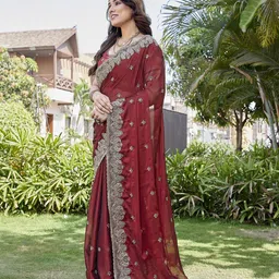 the textile hub The Textile Women Hub Ethnic Motifs Embroidered Pure Silk Saree image 4