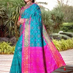 AKSH FASHION Blue Silk Blend Sarees-picture-33