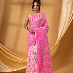 DESH BIDESH Ethnic Motifs Woven Pure Cotton Jamdani Saree-image-84