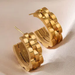 DressBerry Stainless Steel Gold-Plated Contemporary Shaped Anti Tarnish Half Hoop Earrings-picture-11