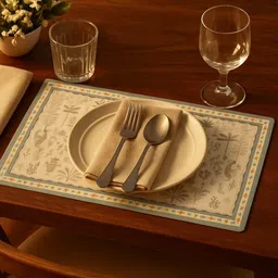 Myntra Elegant Homes 6Pcs Beige & Blue Patterned Waterproof Anti-Slip Table Placemats image 2