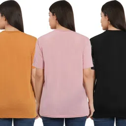 shaun Pack of 3 Women Self Design Round Neck Polyester Multicolor T-Shirt image 1