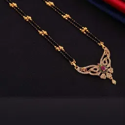 Laksh Enterprise Gold-Plated Stone-Studded & Beaded Dual-Stranded Mangalsutra-image-62