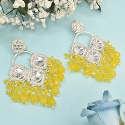 MEIRA JEWELLERY Silver Plated Kundan Stones Studded & Pearls Beaded Circular Drop Earrings-picture-25