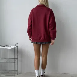 LULU & SKY Women Solid Zip Collar Sweatshirt image 3