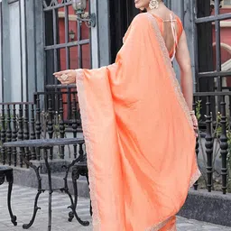 Sita Orange Silk Blend Solid Sarees image 3