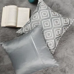 MONKDECOR Grey Set of 2 Embellished Satin Square Cushion Covers image 5