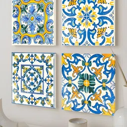 Art Street Blue & White 4 Pieces Floral and Botanical Canvas Painting Wall Art-image-41