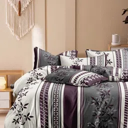 Aura Grey & White 350 TC King Bedsheet with 2 Pillow Covers-image-51