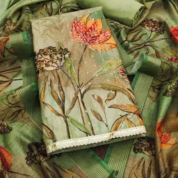 SAINOOR Floral Printed Sequinned Semi-Stitched Dress Material image 1