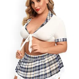 Woyak Plus Size School Girl Halloween Costumes Cosplay Lingerie with Mini Skirt-image-6