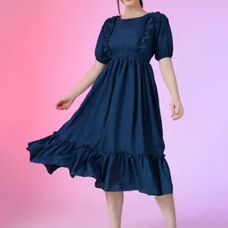 Raiyani Enterprise Women Round Neck Flounce Hem Fit & Flare Midi Dress-picture-12