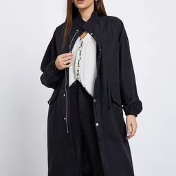 Styli Mock Collar Front-Open Regular Fit Longline Overcoat Coat image 4