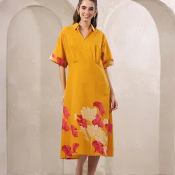 JISORA Women Yellow Cotton Dress-image-70