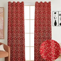 GEET CREATIONS Maroon Set of 2 Floral Window Curtain-picture-37
