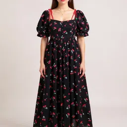 DressBerry Curve Women Conversational Printed Puff Sleeve Fit & Flare Midi Dress-image-92