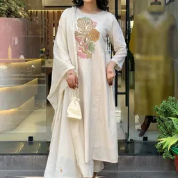 Lilots Women Ethnic Motifs Embroidered A-Line Kurta with Trousers & Dupatta-picture-5