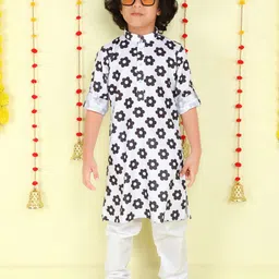 Ministitch Boys Floral Printed Mandarin Collar Straight Kurta With Pyjamas-picture-34