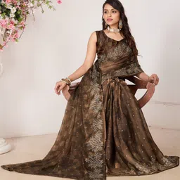 Mitera Ethnic Motifs Embroidered Organza Saree-picture-15
