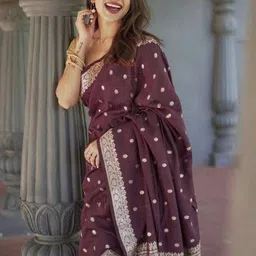 TheWonderWorld Woven Design Zari Linen Blend Handloom Saree image 3