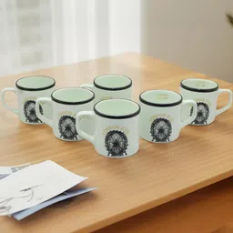 laghima jadon Green Printed Set of 6 Ceramic Cups and Mugs-picture-38