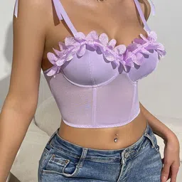 HERE&NOW Women Sweetheart Neck Applique Crop Corset image 5