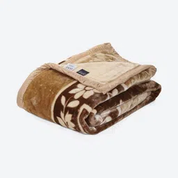 Monte Carlo Brown & White Floral Printed Heavy Winter 150 GSM Single Bed Blanket image 3