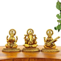 INTERNATIONAL GIFT Gold-Toned 3 Pieces Laxmi Ganesh Saraswathi Religious Idol Showpieces-picture-24