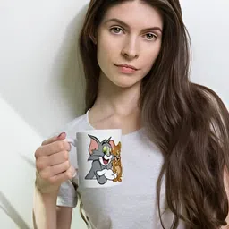 Mr UVD Brown & White Cartoon Characters Printed Ceramic Glossy Mug 350 ml image 4