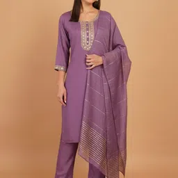 Ruvii Women Ethnic Motifs Embroidered Regular Kurta with Trousers & With Dupatta-picture-16