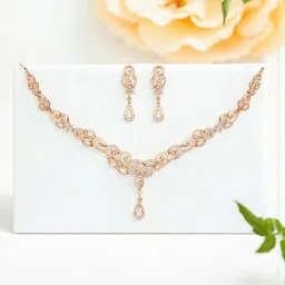 Nilu's Collection Rose Gold-Plated American Diamond Stone-Studded Jewellery Set image 3