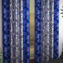 BELLA TRUE Blue & Grey 2 Pieces Floral Printed Black Out Long Door Curtains-image-90