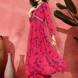 Sangria Printed Yoke Design Alia Cut Kurta Pajama Set image 5