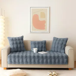 DREAM CARE Grey & Blue 1 Piece Sofa Cover-picture-18