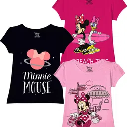 Disney By Miss and Chief Girls Pack Of 3 Minnie Mouse Printed Bio Finish Cotton T-shirt-picture-16