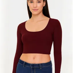 PUERY Women Scoop Neck Cotton Fitted Crop Top-picture-21