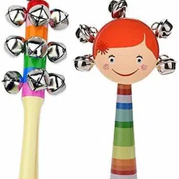 skywalk Colorful Wooden Rainbow Baby Handle Jingle Bell Rattle Toys Pack of 2 (1 10 Bells Rattle & 1 Round Face Rattle) Rattle-picture-27
