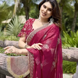 The Textile Hub Floral Embroidered Silk Blend Saree image 4