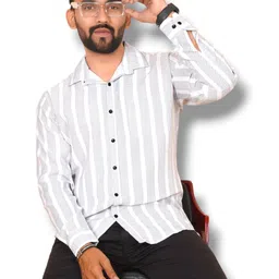 HKV FASHION Men Modern Vertical Striped Cotton Casual Shirt image 4