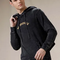 wrogn Men Full Sleeve Solid Hooded Sweatshirt image 1