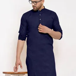 click n buy SUFFY CREATION Men Solid Straight Kurta (Dark Blue)-picture-32