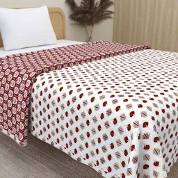 Plarsh Comfort White & Red Ethnic Motifs Mild Winter 300 GSM Double Bed Dohar-image-25