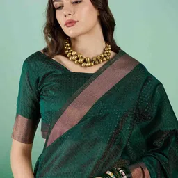 all about you Woven Design Zari Organza Handloom Kanjeevaram Saree image 5