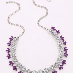 DIVASTRI Set Of 2 Rose Gold & Silver Plated American Diamond Studded Necklace With Earring image 4