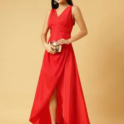 TRYMISFIT Women V-Neck Sheen Draped Maxi Dress-image-9