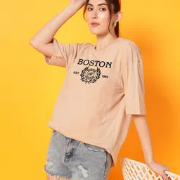 Dogman Women Abzorb Varsity Printed Round Neck Cotton Oversized T-shirt-picture-35