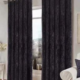 Aura Black 2 Pieces Window Velvet Curtains-picture-20