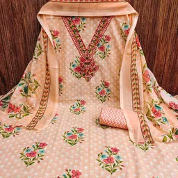 LeeliPeeri Designer Floral Printed Sequinned Unstitched Dress Material image 4