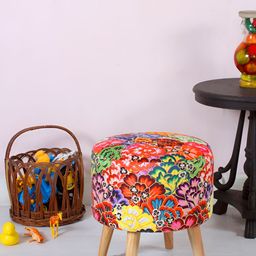Shadowkart Red & Green Wooden Mudda Pouffe Ottoman-picture-10