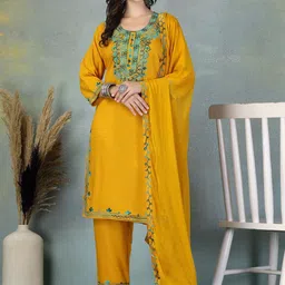 Moda Rapido Floral Yoke Design Aari Work Kurta With Trousers & Dupatta-picture-22